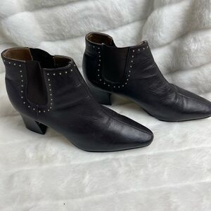 Stefani leather dark brown ankle boots slip on gold tone studs accent si…